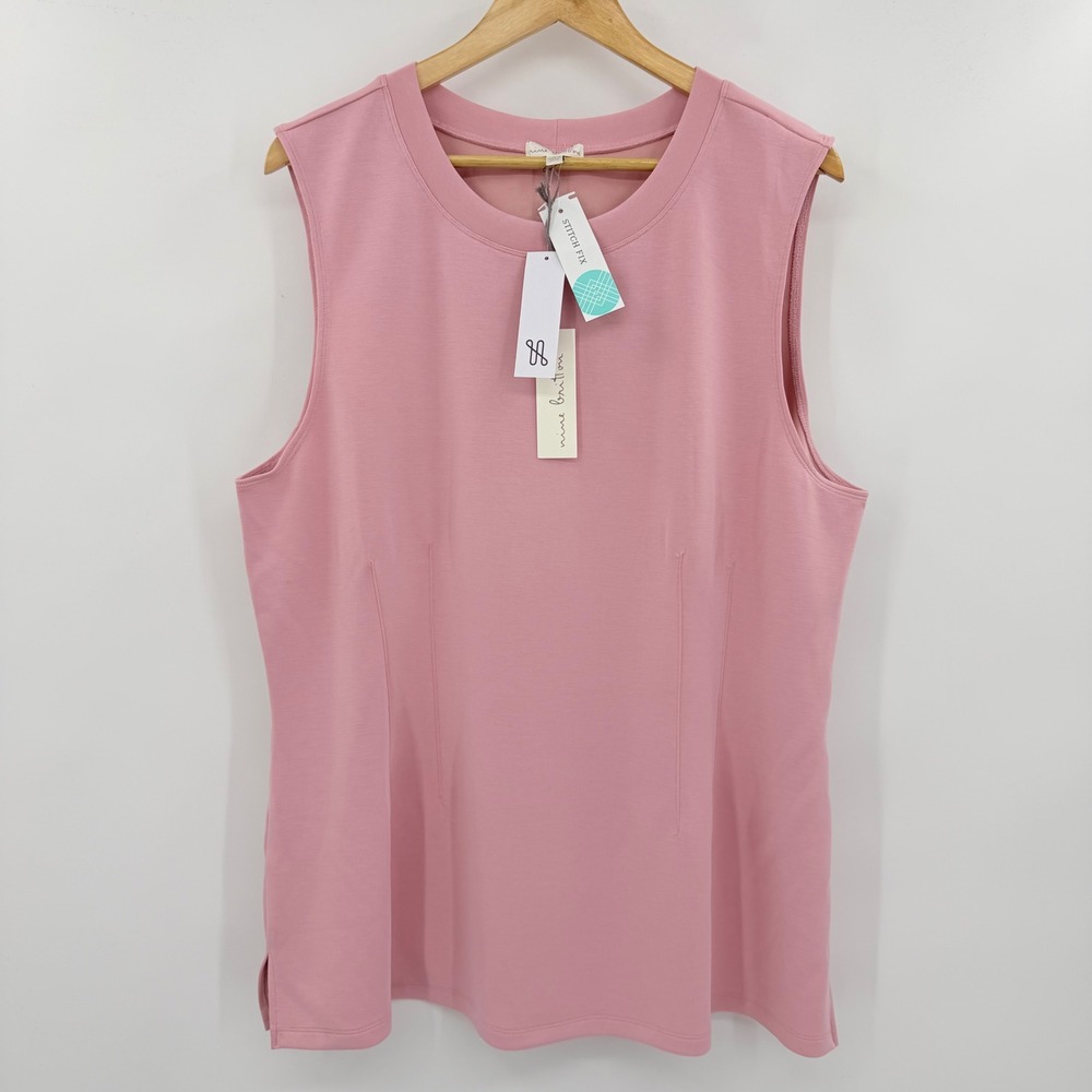 Nine Britton Womens 2X Pink Sleeveless Crew Neck Knit Top Tank Side Slit NWT